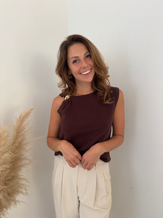 Gold detail brown top
