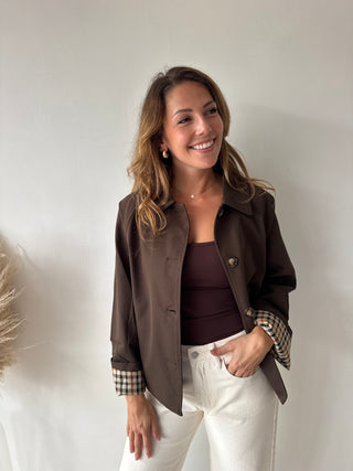 Brown checked trench jacket