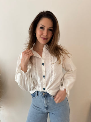 Blue flowers white blouse