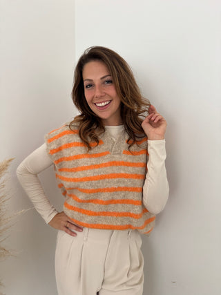 Orange striped sleeveless knit