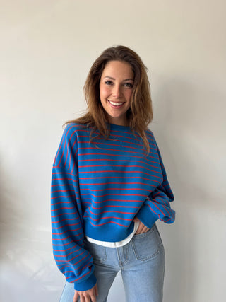 blue red striped sweater
