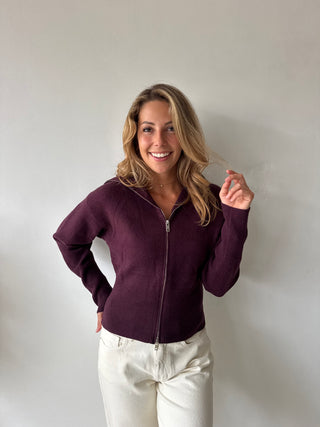Burgundy zipper knit