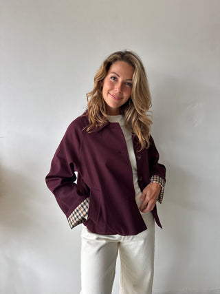 Burgundy checked trench jacket