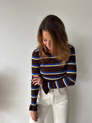 Brown blue ribbed top