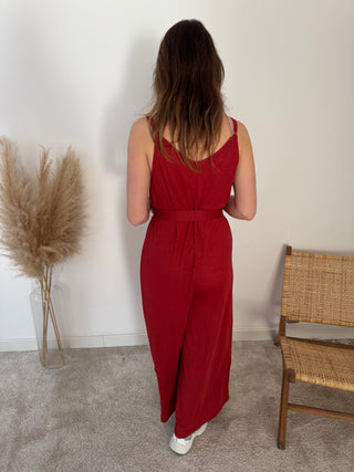 Red flowy jumpsuit