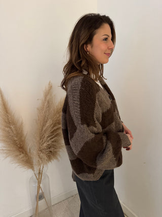 Brown striped button scarf knit