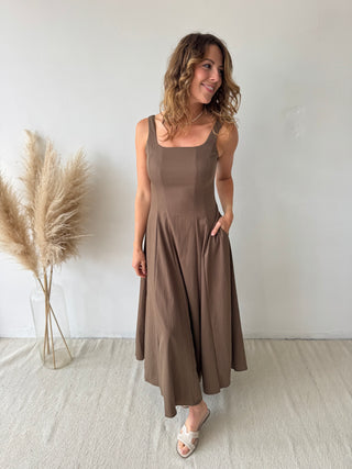 Brown flare maxi dress
