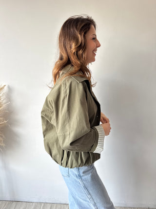 Kaki striped detail kaki jacket