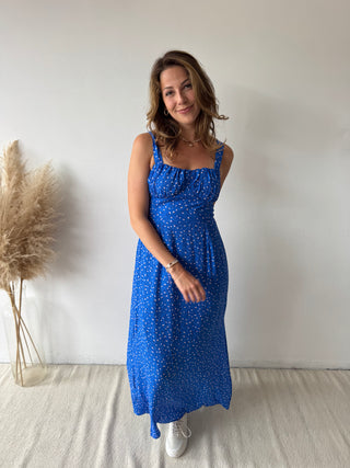 Light pink flowers blue dress