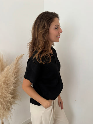 Short sleeves soft black knit