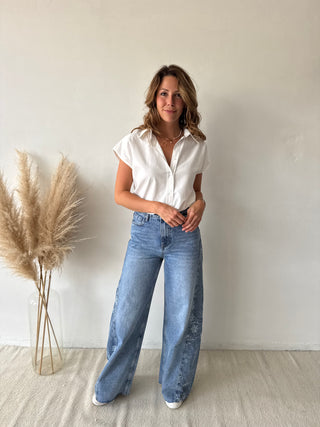 Blue embroidered jeans