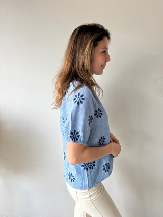 Blue flowered top