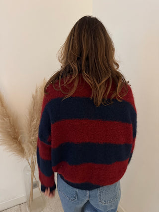 Red bue soft zipper knit