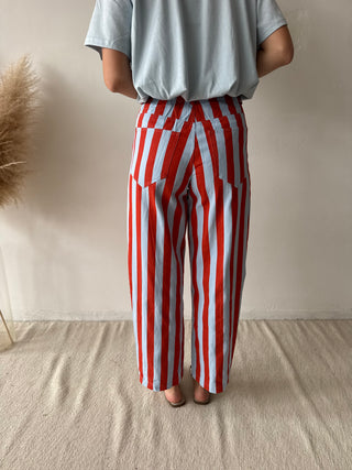 Orange blue striped jeans