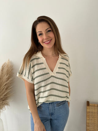 Mint striped knitted top