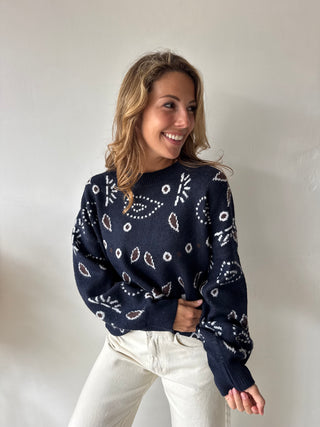 Navy patterned scarf knit