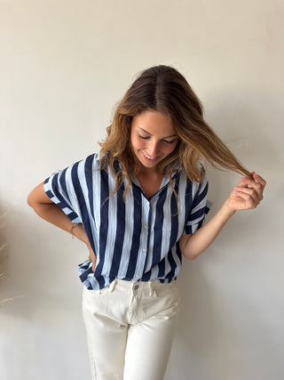 Navy striped tetra top
