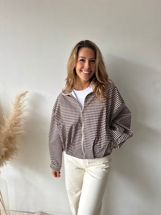 Brown checked zipper jacket