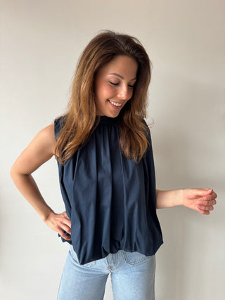 Open back navy bow top
