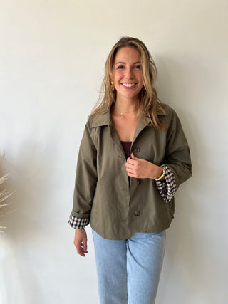 Kaki checked trench jacket