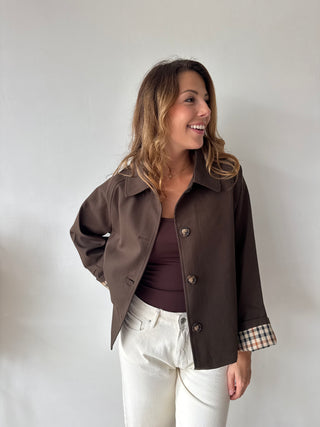 Brown checked trench jacket