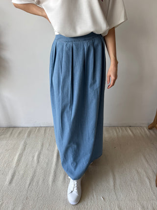 Blue denim maxi skirt