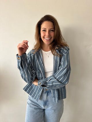 Blue white striped jacket
