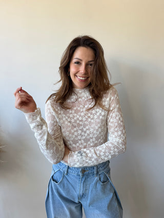 Beige flowered longsleeve top