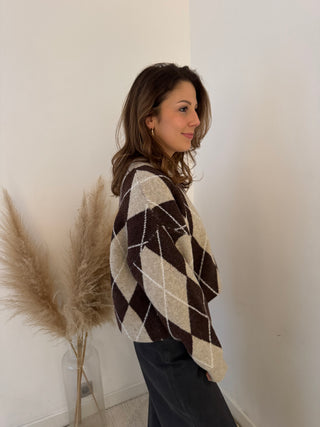 Beige brown argyle sweater