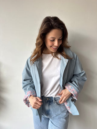 Flower detail blue trench jacket