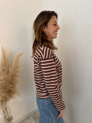 Brown pink striped top