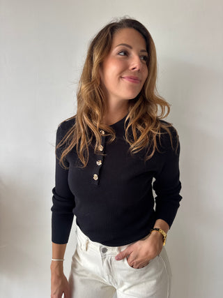 Gold buttons black ribbed top