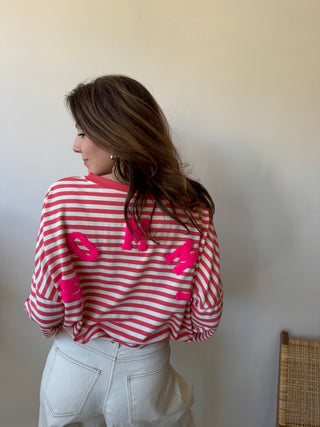 Pink mommy striped sweater