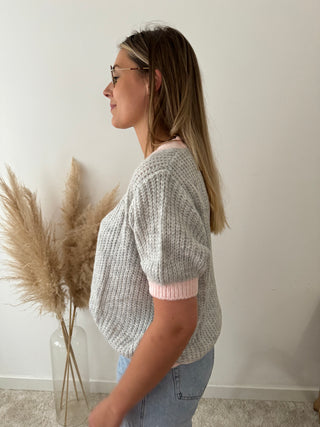 Super soft grey pink button knit