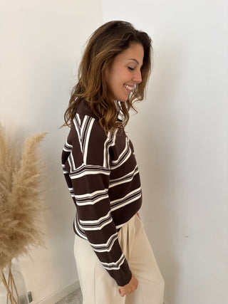 Brown beige striped polo