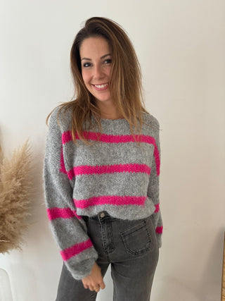 Pink grey striped knit