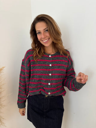 Fuchsia stripes grey knit