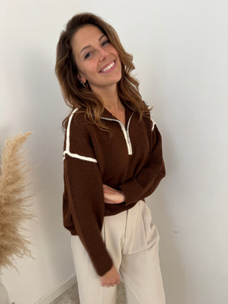 White details brown knit