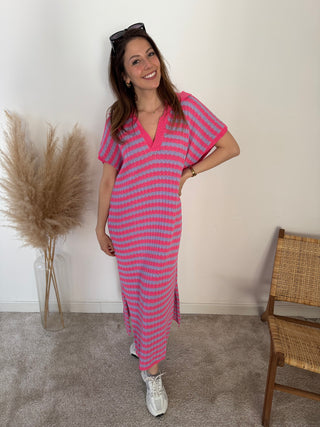 Pink blue knitted maxi dress
