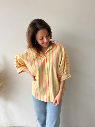 Yellow pink striped blouse