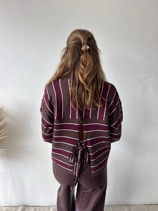 Burgundy Brown striped knot knit