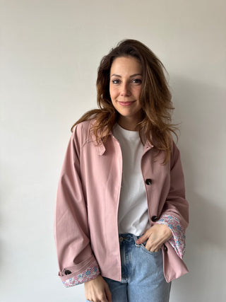 Flower details pink trench jacket