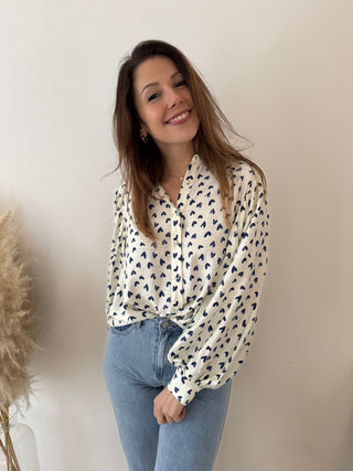 Blue hearts white blouse