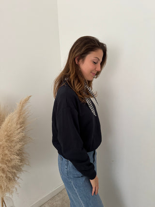 Simple navy scarf sweater