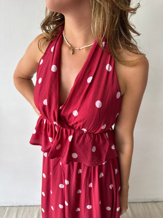 Burgundy polka dots set