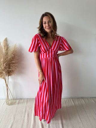 Pink fuchsia striped maxi dress