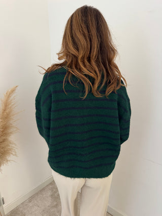 Green marine striped button knit