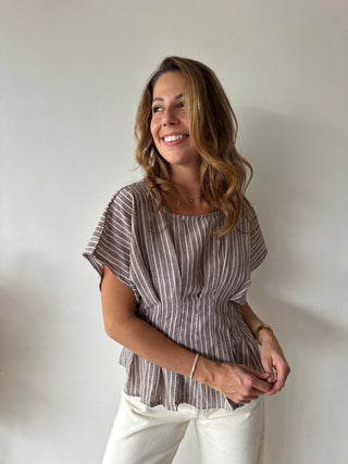 Brown striped peplum top