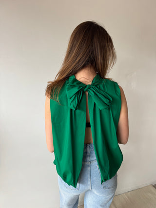 Green open back bow top