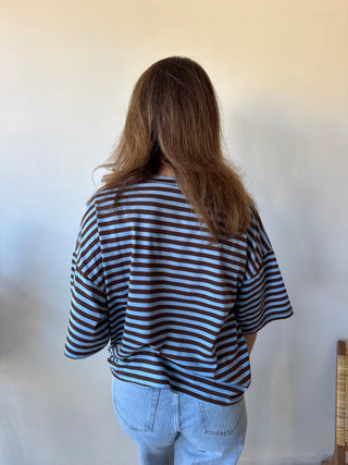 Blue brown striped t-shirt